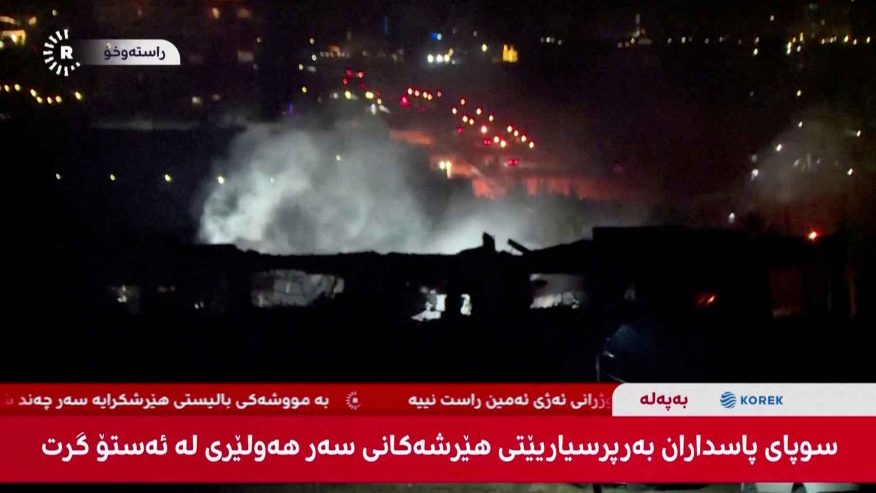 La televisión iraní retransmite el ataque con misiles de Teherán en Erbil (Kurdistán iraquí), el martes.