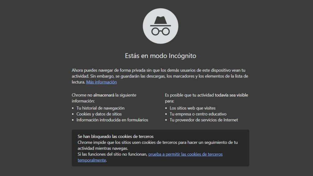 El modo Incógnito de Google Chrome