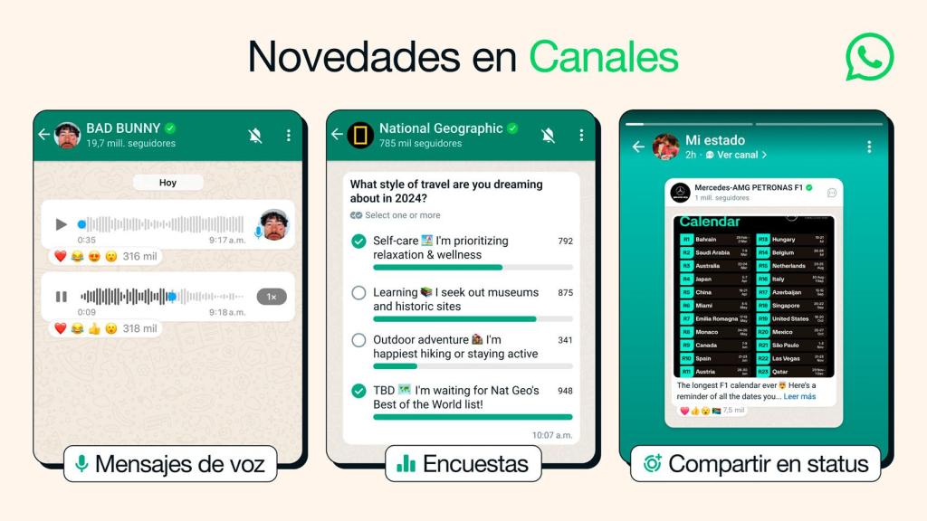 Imagen con las novedades de WhatsApp