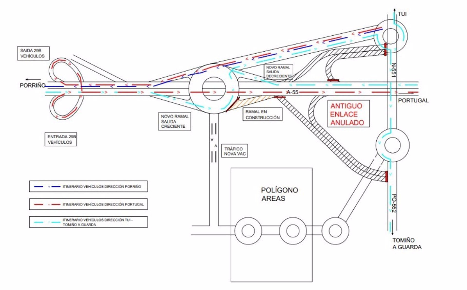 Tres nuevos ramales de la conexión entre la autovía Tui-A Guarda y la A-55.