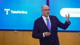 El presidente de Telefónica España, Emilio Gayo, durante su intervención en el acto.