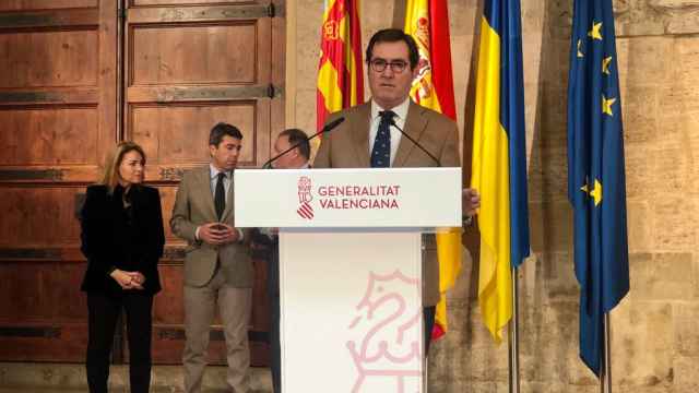 Antonio Garamendi, durante su intervención en el Palau de la Generalitat Valenciana. EE