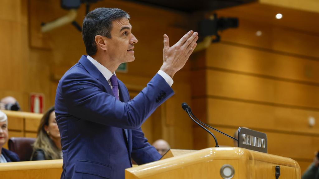 El presidente del Gobierno, Pedro Sánchez, este jueves en el Senado, durante el Pleno del Congreso.