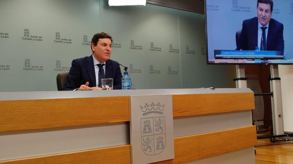 El portavoz de la Junta, Carlos Fernández Carriedo, durante la rueda de prensa posterior al Consejo de Gobierno, este jueves.