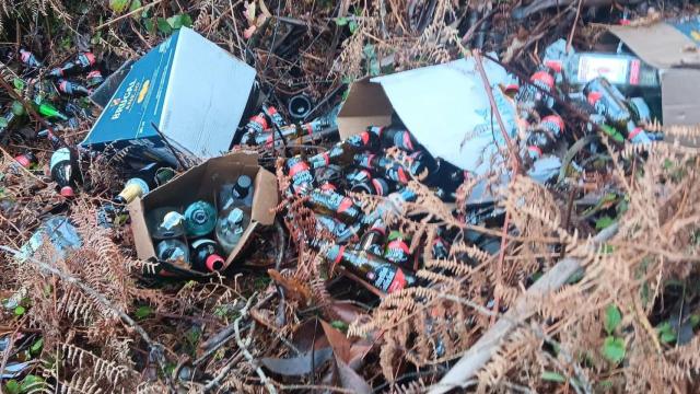 Arrojan en Coirós (A Coruña) cientos de botellas en las proximidades de un yacimiento arqueológico