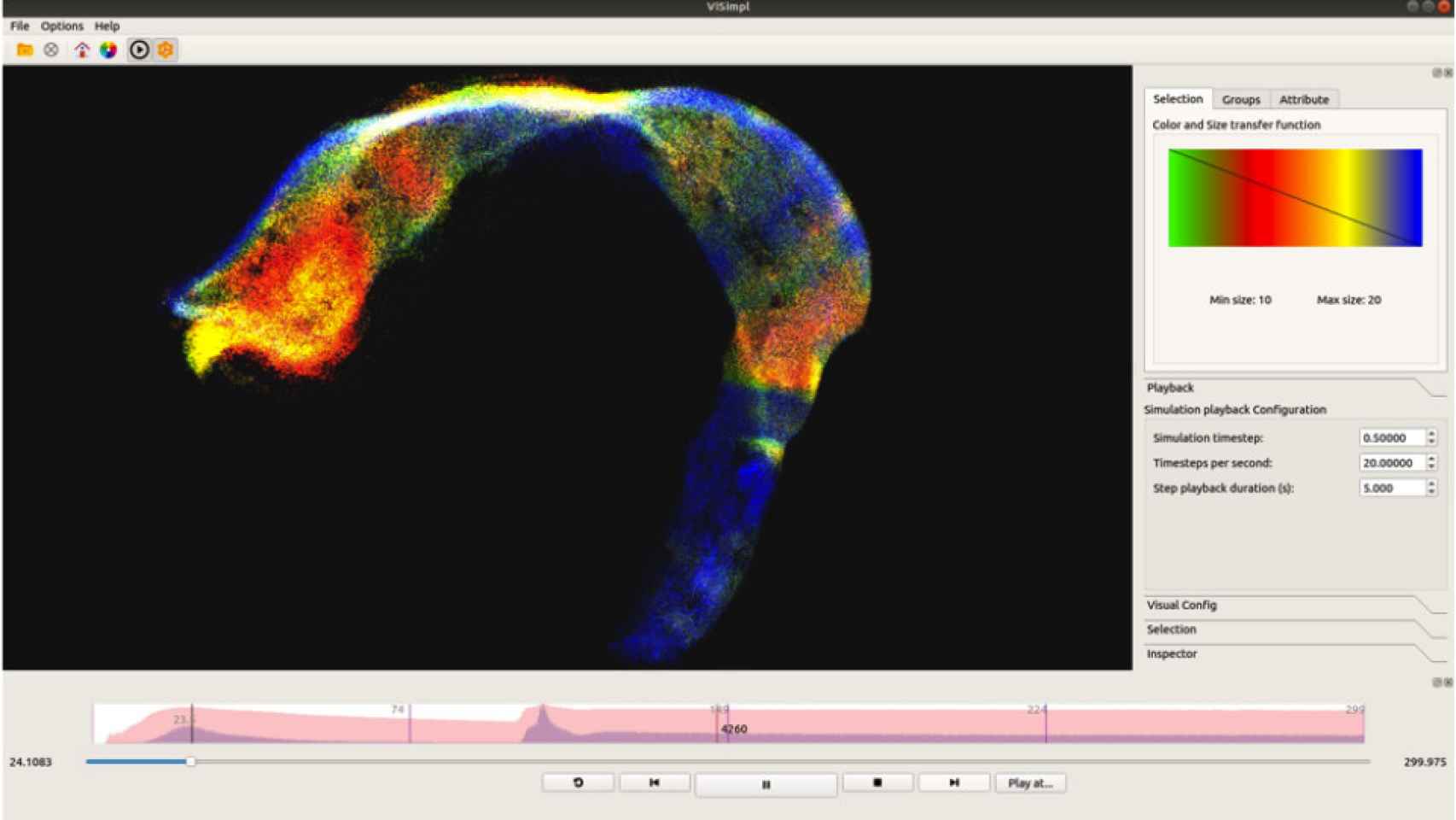 Visualización de una simulación del actividad neuronal del hipocampo.