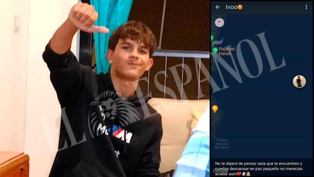 Una foto de Ivailo Petrov junto a la última ubicación que le envió a una amiga después de adentrarse en el Mar Menor, a bordo de una piragua robada.