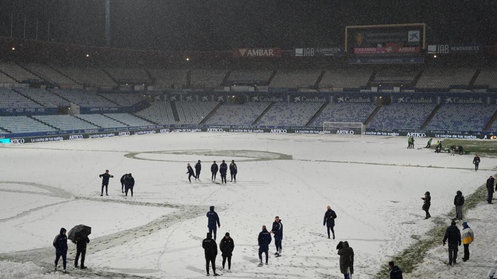La Romareda, completamente nevada