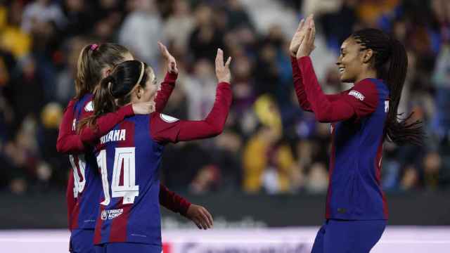 Las jugadoras del FC Barcelona celebran uno de los goles conseguidos en la Supercopa femenina.