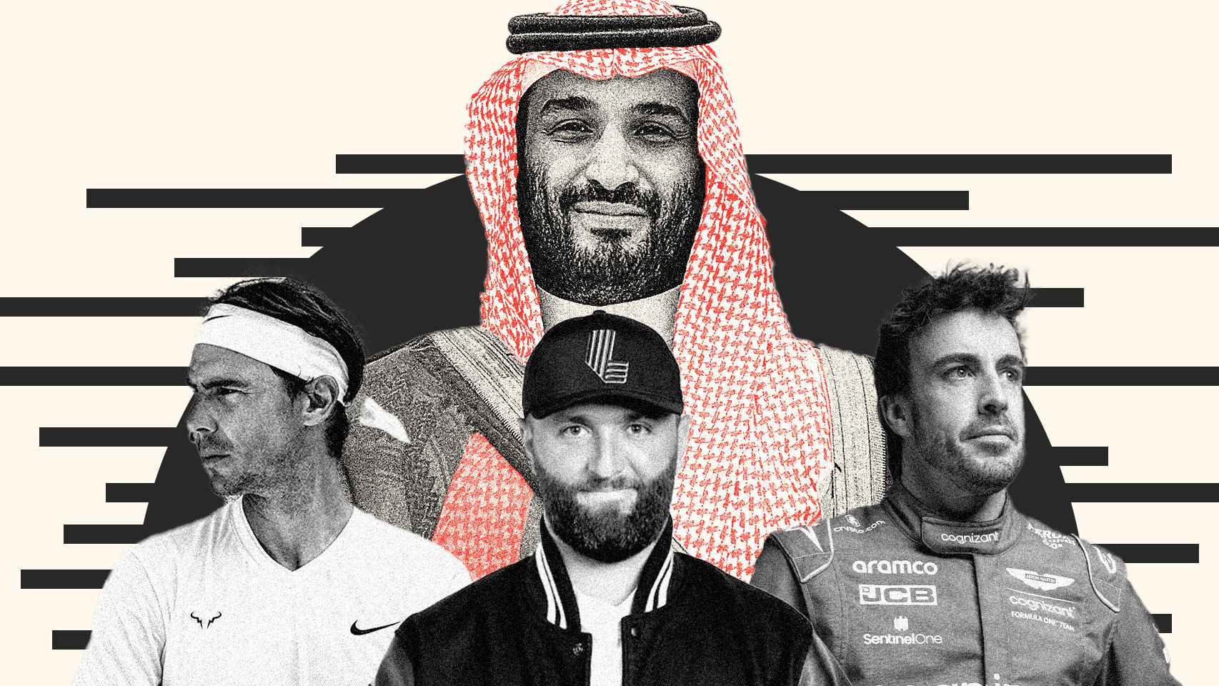 Mohamed bin Salmán, Rafael Nadal, Jon Rahm y Fernando Alonso