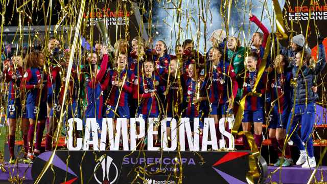 El FC Barcelona celebra su victoria en la Supercopa de España.