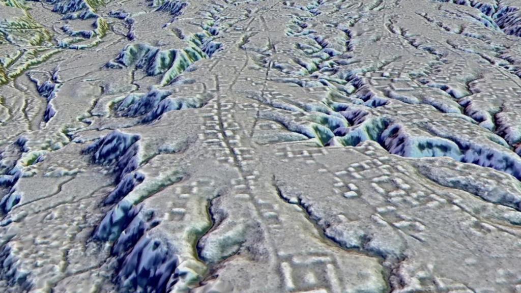 Imagen tomada con tecnología láser que revela calles y asentamientos antiguos bajo la vegetación de la Amazonía ecuatoriana.