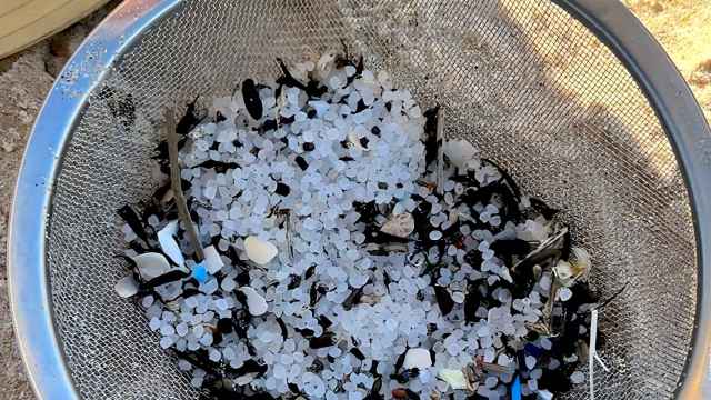 Bolas de plástico encontradas en las playas de Galicia.