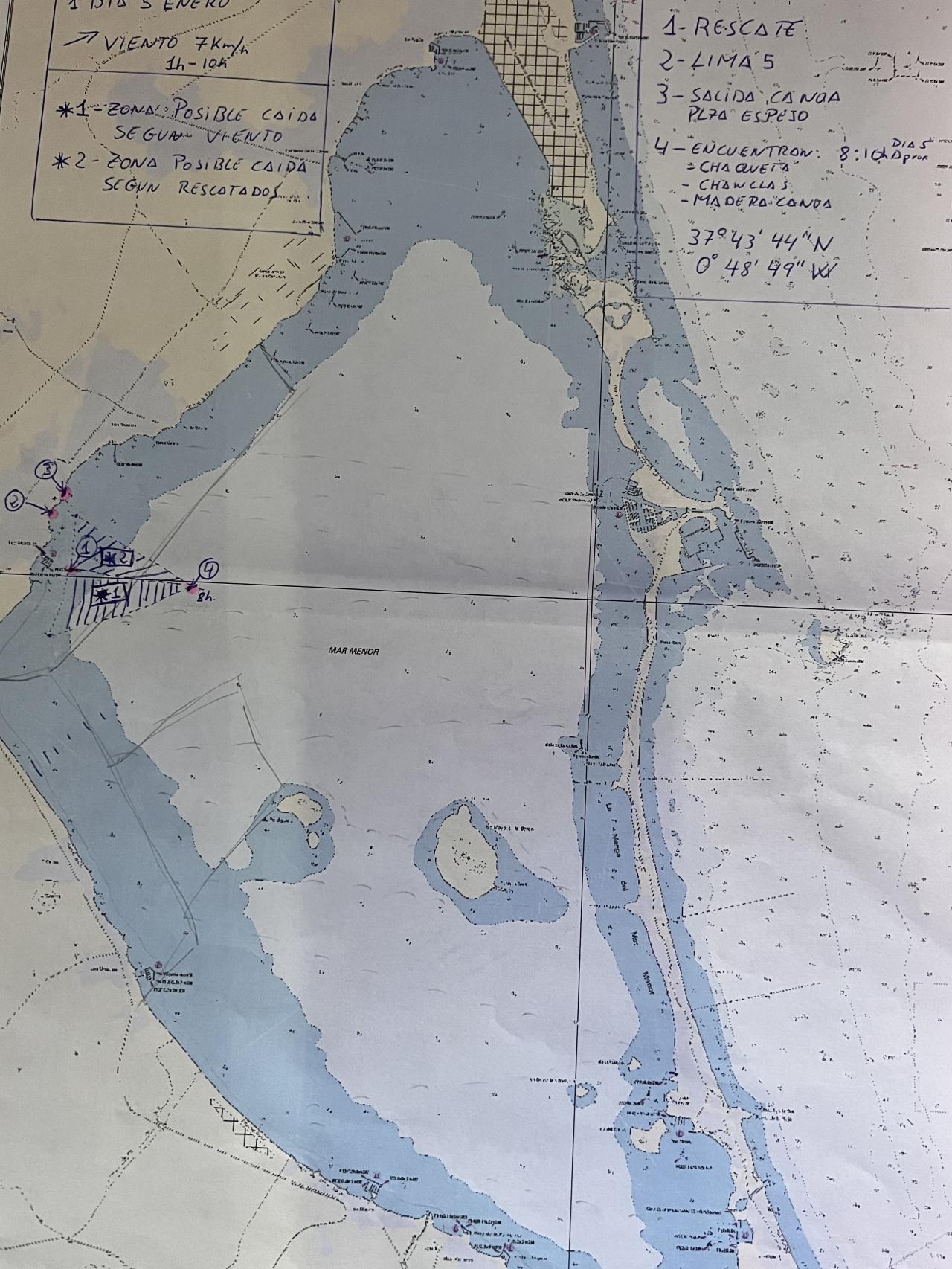 El mapa de la búsqueda de Ivo frente a las playas de Los Alcázares.