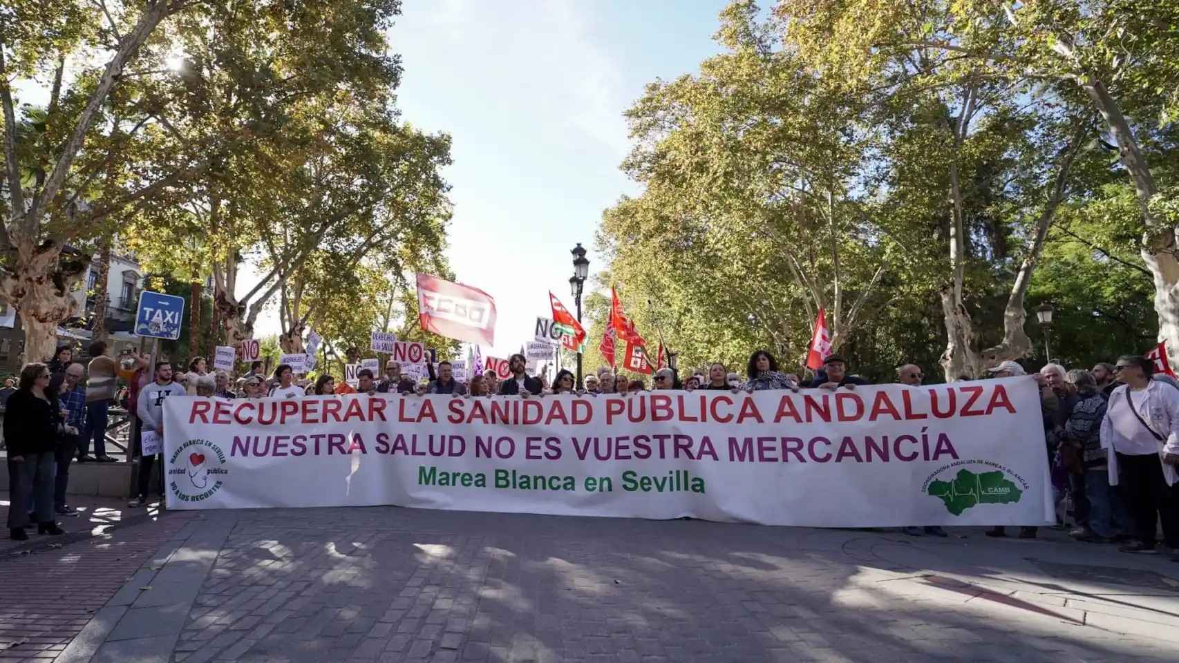 Manifestantes en Sevilla en diciembre de 2022 por la sanidad pública.