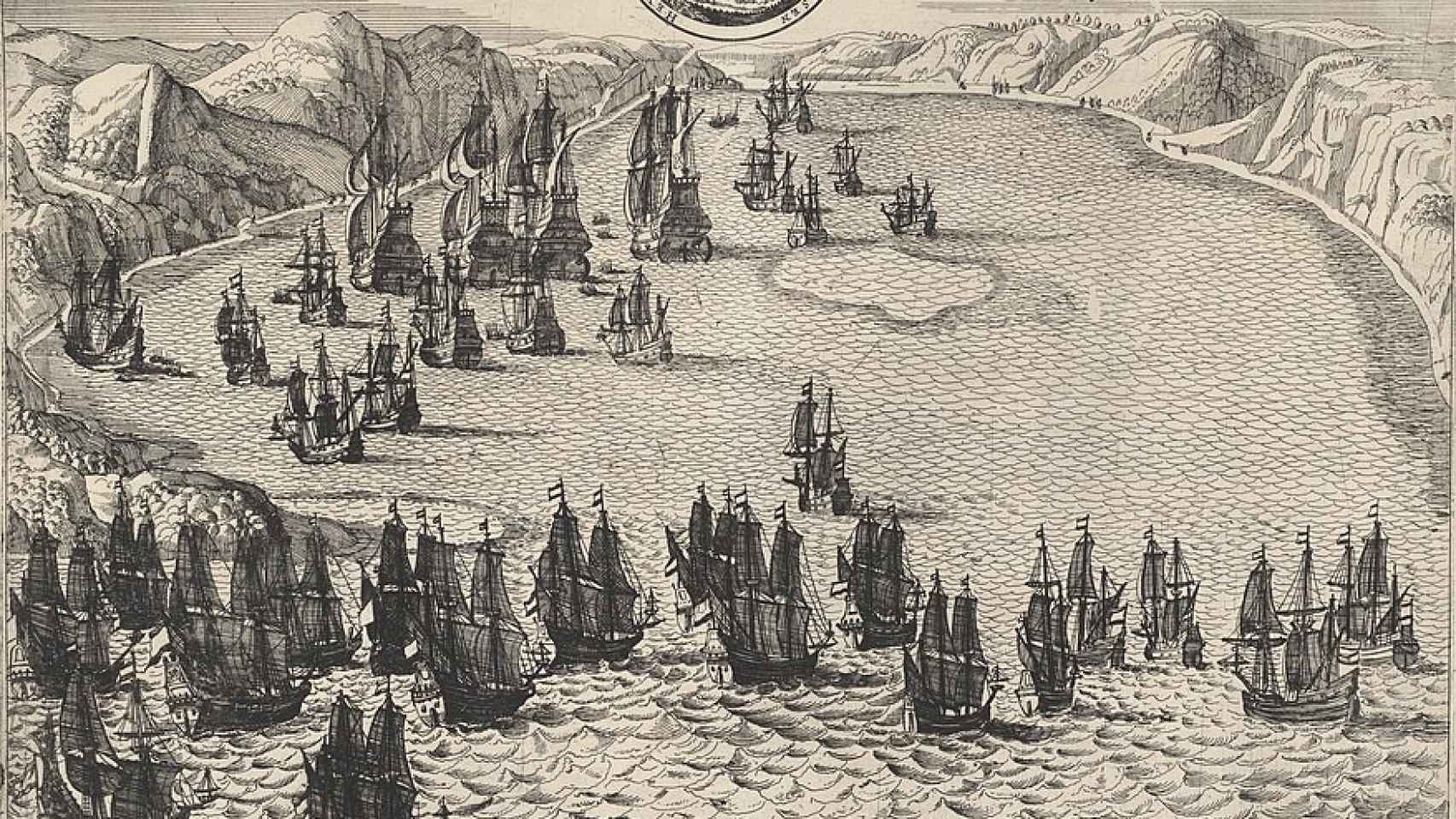 Captura de la flota de la plata en la bahía de Matanzas. Grabado de 1651- 1652
