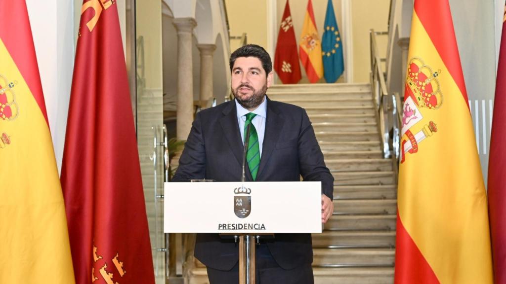 López Miras, este lunes, en la comparecencia que ha ofrecido en el Palacio de San Esteban tras analizar la situación de la Cuenca del Segura.