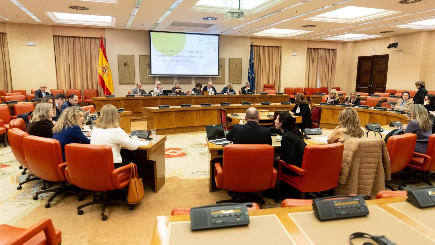 Vista general durante la Comisión de Trabajo, Economía Social, Inclusión, Seguridad y Migraciones del Congreso de los Diputados.