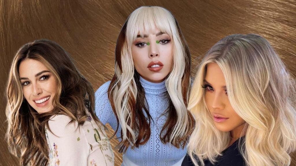 Montaje celebrities con mechas 'money piece'.