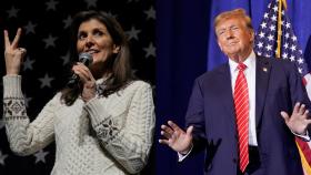 Los candidatos en las primarias republicanas Nikki Haley y Donald Trump.