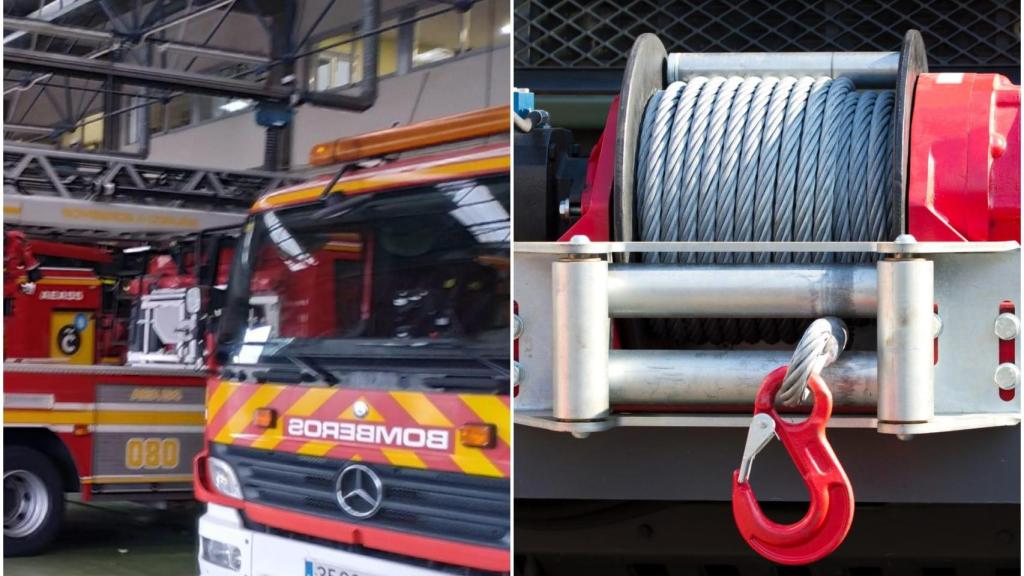 Camiones de los Bomberos de A Coruña y un winch