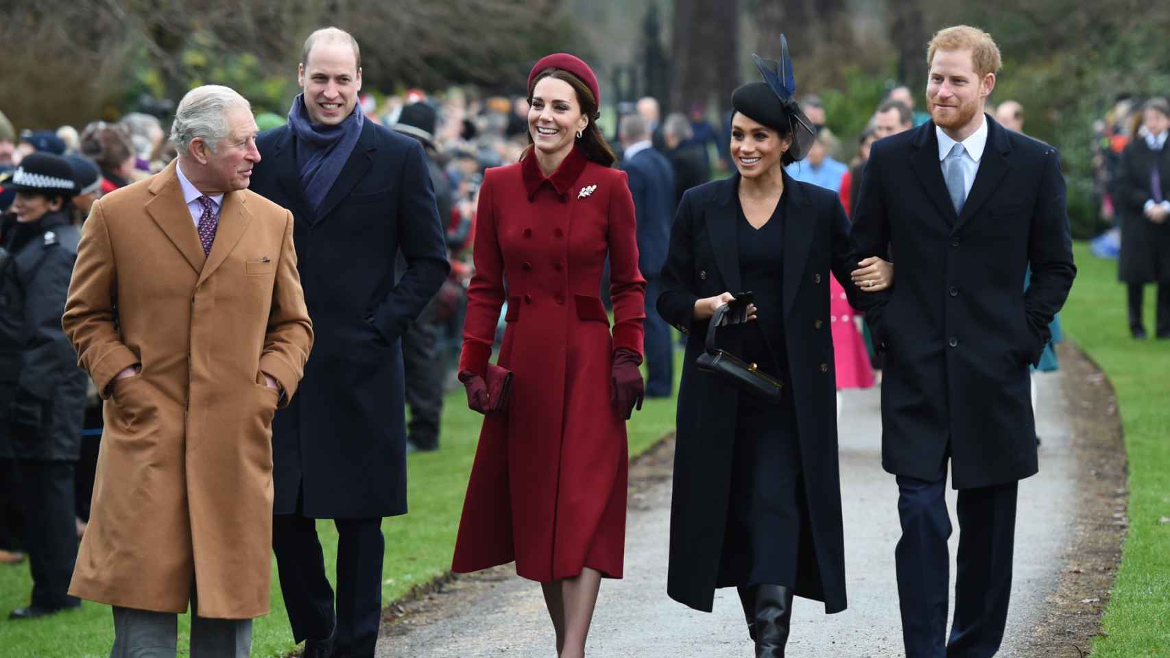 Carlos III, Guillermo, Kate, Harry y Meghan, en 2018.