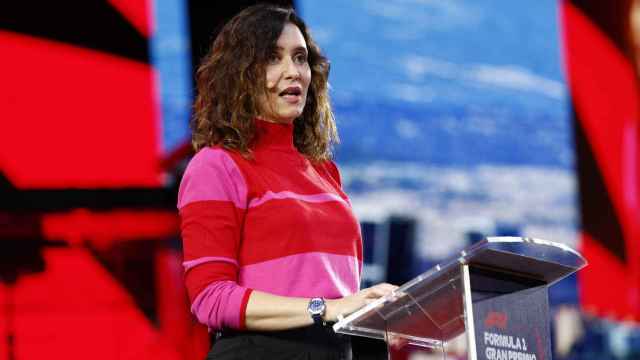 La presidenta de la Comunidad de Madrid, Isabel Díaz Ayuso durante la presentación del Gran Premio de España de Fórmula Uno de Madrid.