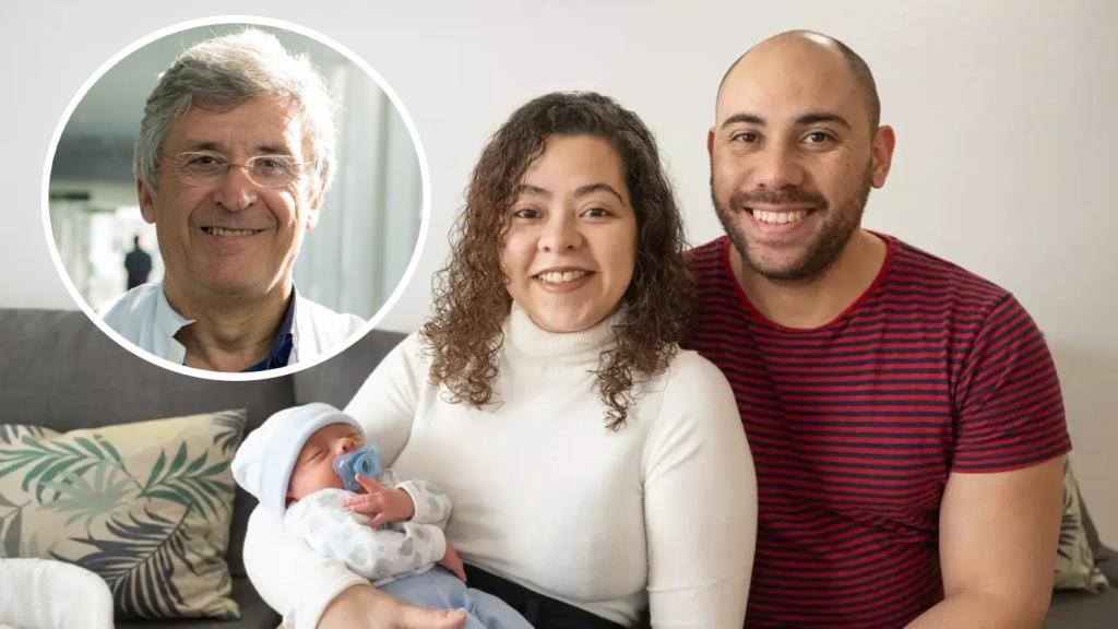 A la izda., Francisco Carmona, del Hospital Clínic de Barcelona, en un montaje con Maira, su pareja y su hijo Manuel.
