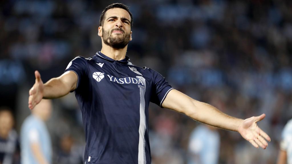 Merino celebra el gol de Oyarzabal