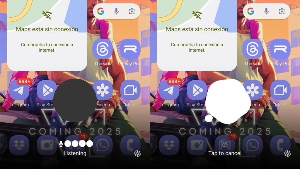Imagen de las distintas animaciones de ChatGPT al invocarlo en el móvil