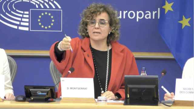 La presidenta del comité de Peticiones de la Eurocámara, Dolors Montserrat, durante la reunión de este martes en Bruselas