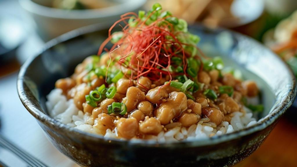 Plato de natto con arroz