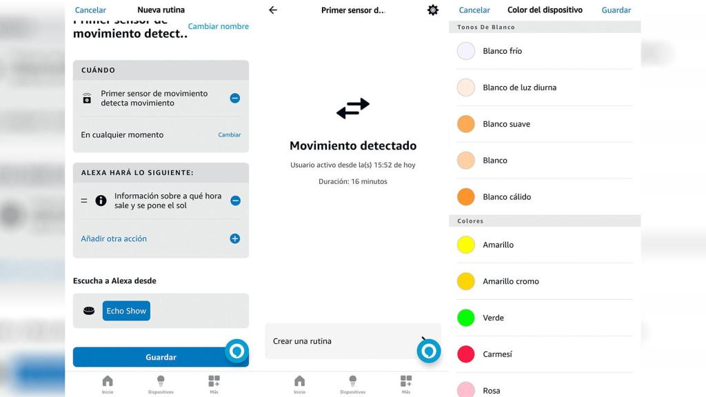 Imagen del sensor configurado en la app de Alexa para cambiar incluso el color de las bombillas