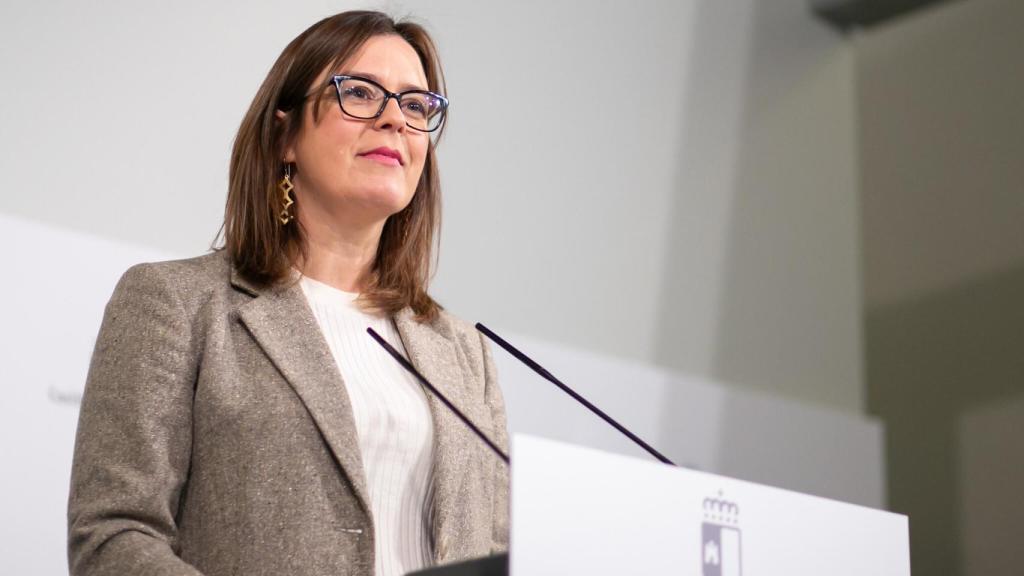 Esther Padilla, consejera portavoz del Gobierno de Castilla-La Mancha, este miércoles en rueda de prensa