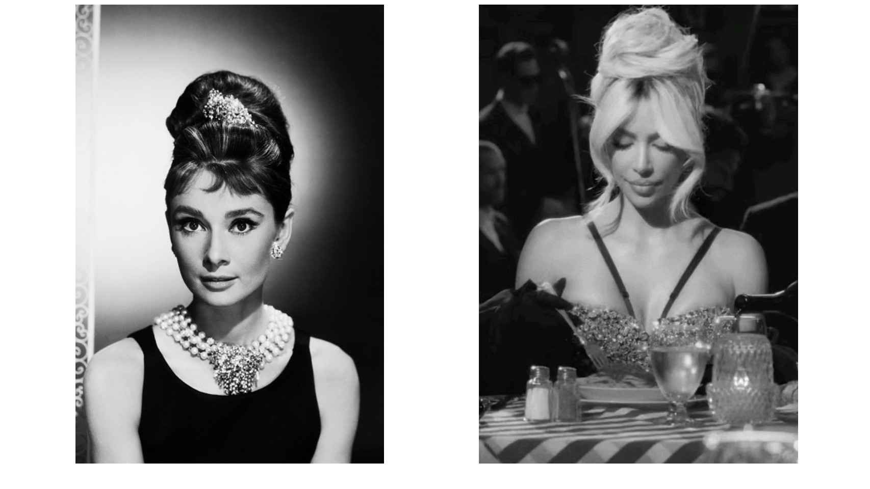 De izquierda a derecha: Audrey Hepburn y Kim Kardashian