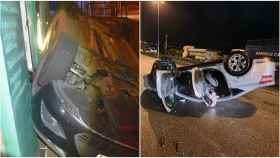 Dos de los coches que terminaron volcados en sendos accidentes en Vigo.