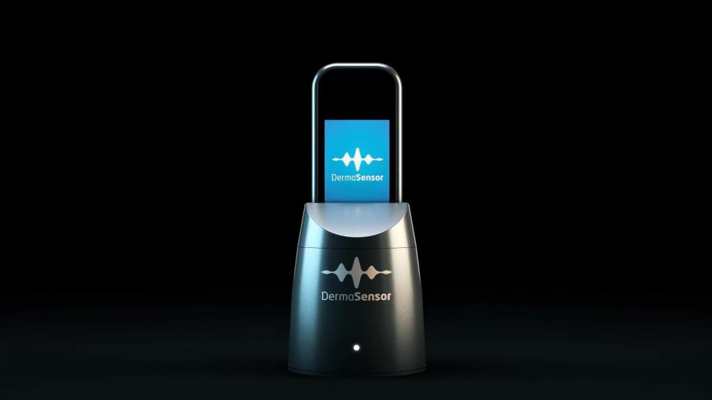 El dispositivo DermaSensor en su base de carga