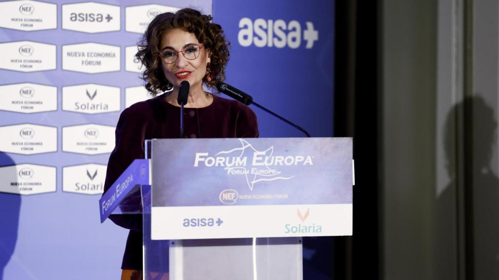 María Jesús Montero este jueves en un desayuno informativo en Madrid.