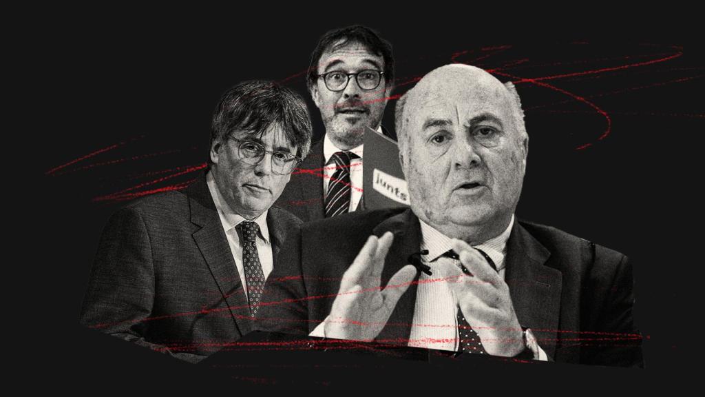 Carles Puigdemont, líder de Junts, Josep Rius, portavoz del partido independentista, y el juez Manuel García-Castellón.