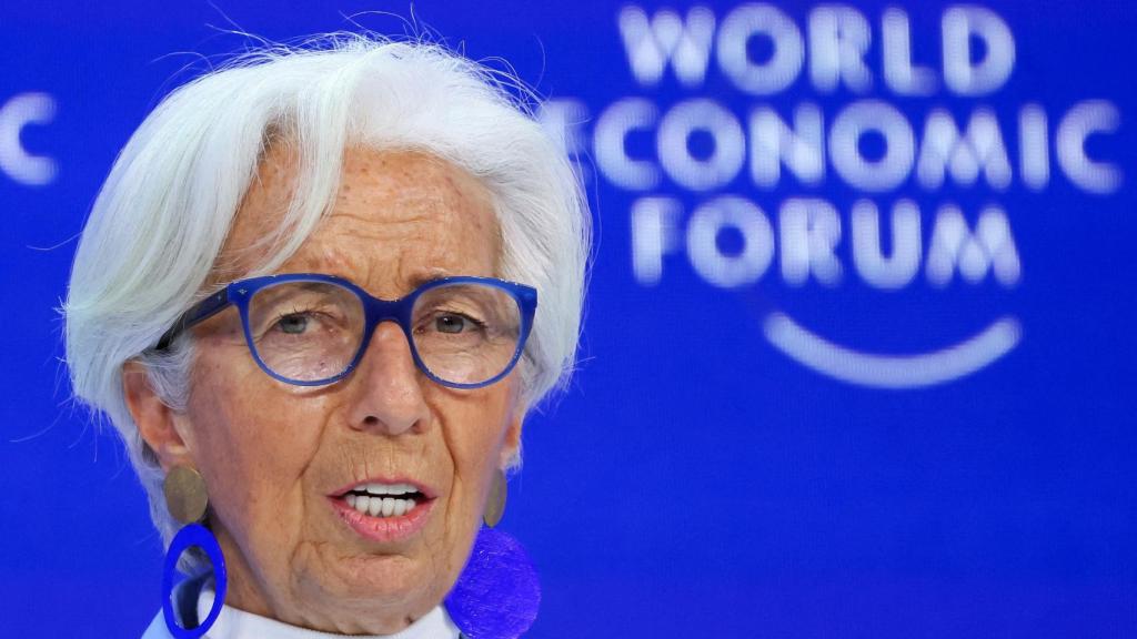 La presidenta del BCE, Christine Lagarde, durante su intervención en el foro de Davos