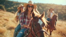 Un grupo de adultos paseando a caballo. (Imagen generada por IA)