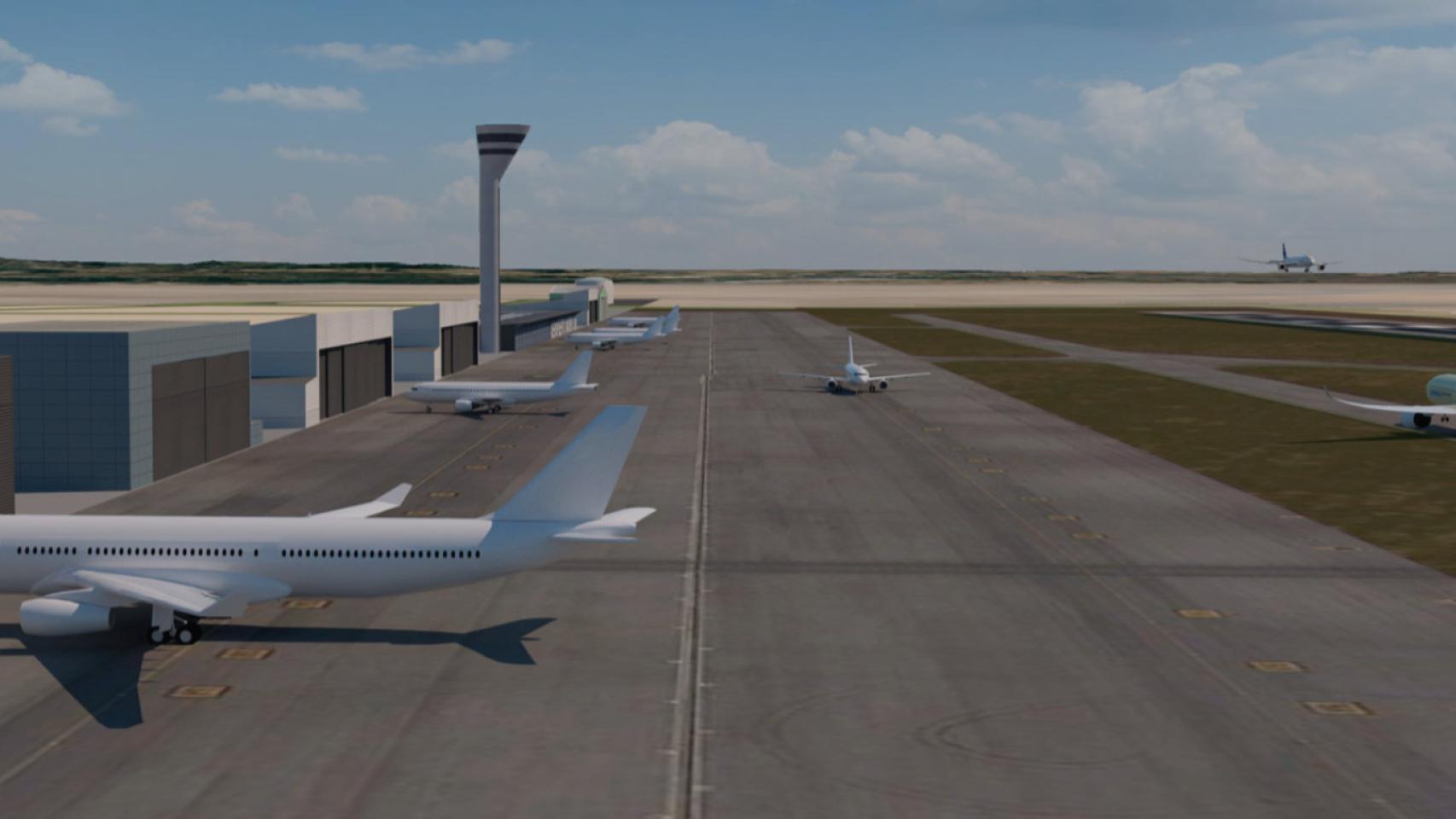 Recreación de la pista del proyecto del aeropuerto Air City Madrid Sur.
