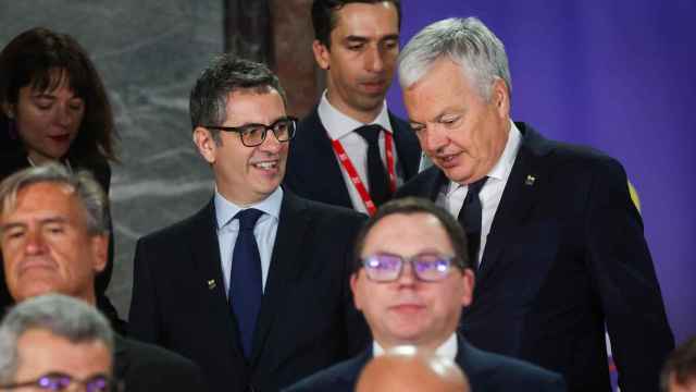 Félix Bolaños junto al comisario Reynders, el pasado viernes durante la cumbre informal de ministros de Justicia de la UE celebrada en Bruselas./