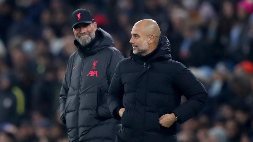 Klopp y Guardiola, durante un partido entre el Liverpool y el Manchester City