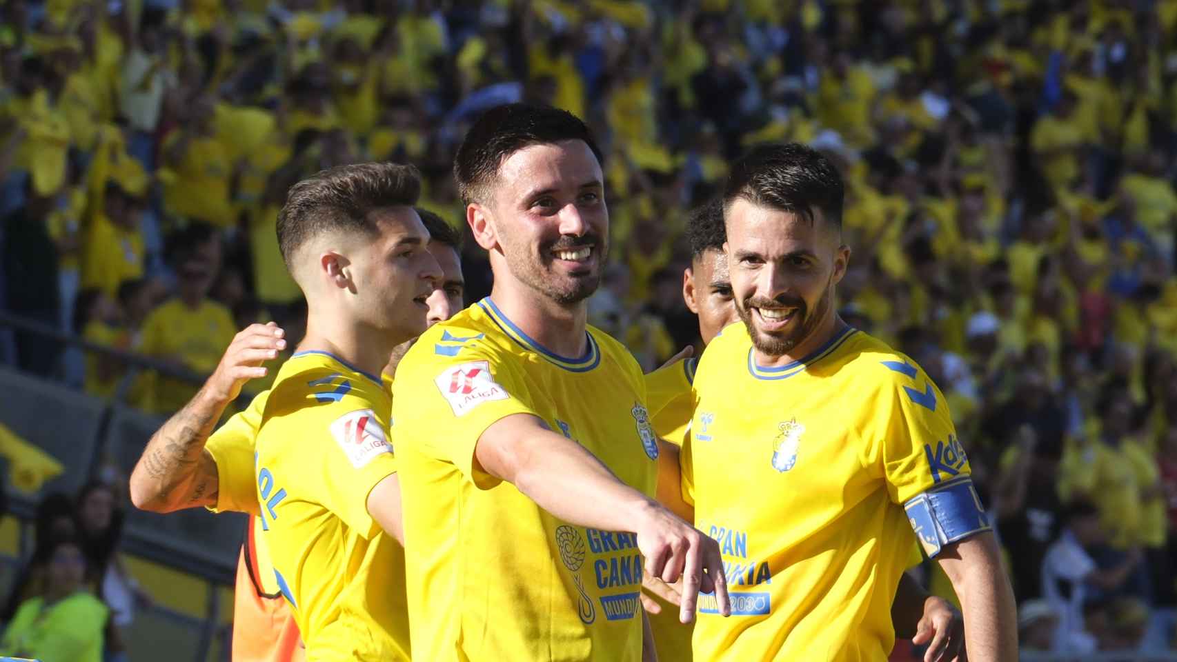 Javi Muñoz celebra el gol de la UD Las Palmas