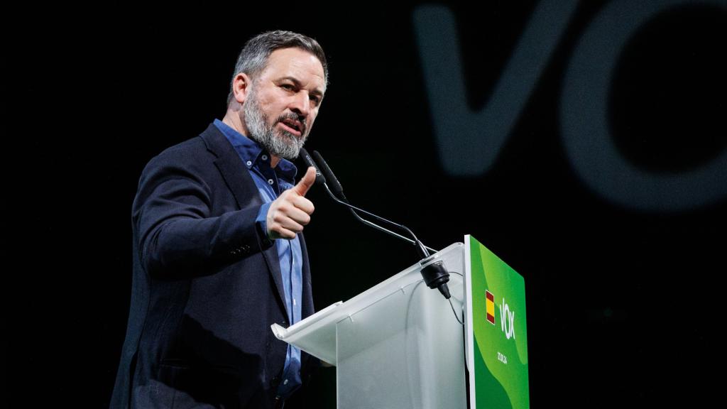 Abascal, en su discurso este sábado en la Asamblea extraordinaria en la que ha sido reelegido como presidente de Vox.