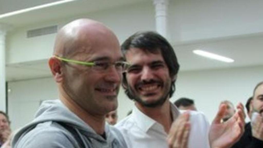 Raül Romeva y Ernest Urtasun, durante un Consejo Nacional extraordinario de Iniciativa per Catalunya, en diciembre de 2013.