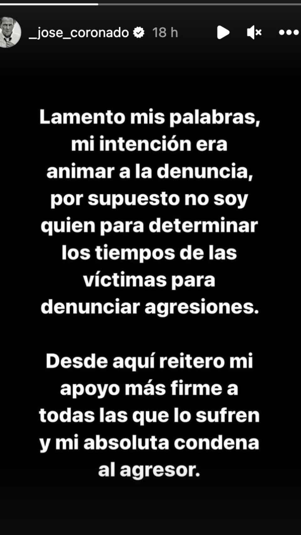 José Coronado se disculpa en una historia de Instagram.