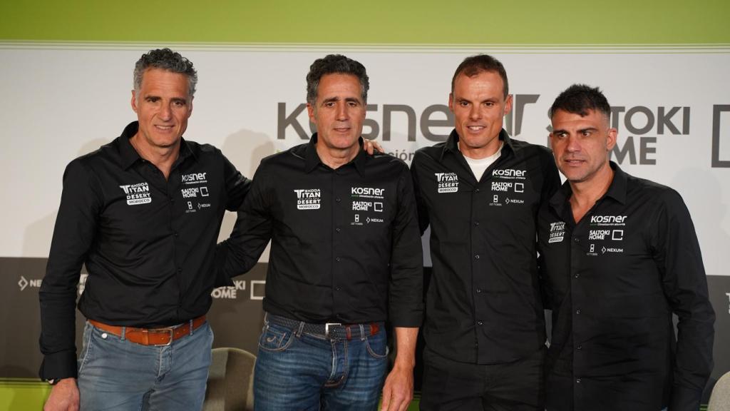 Pruden y Miguel Indurain junto a Luis León Sánchez y Óscar Pereiro en la presentación del Kosner Saltoki Home