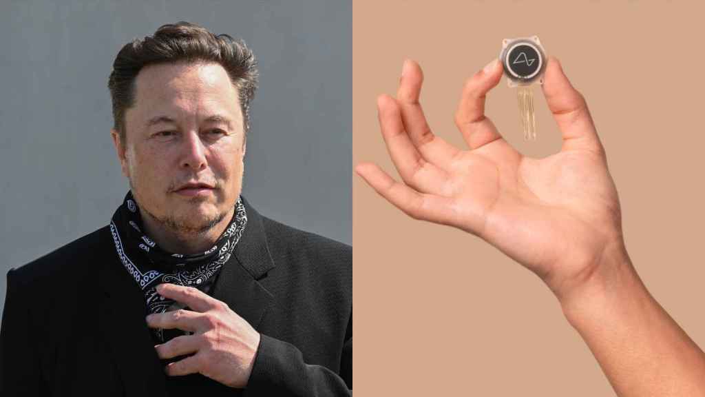 Montaje de Elon Musk y el dispositivo de Neuralink.
